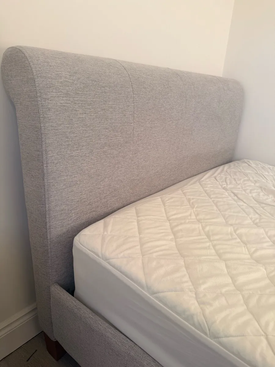 Double bed , bed frame with grey fabric. - Image 3