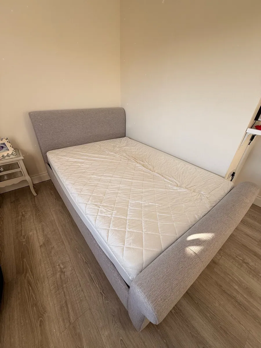 Double bed , bed frame with grey fabric. - Image 4
