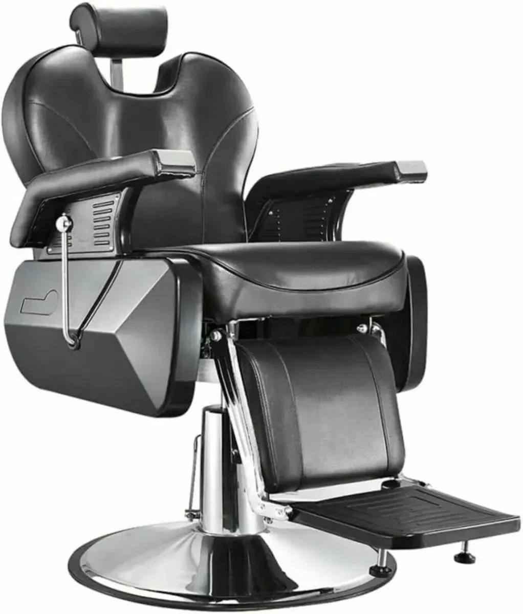 Black Barber Chair Adjustable Reclining Salon Seat - Image 2