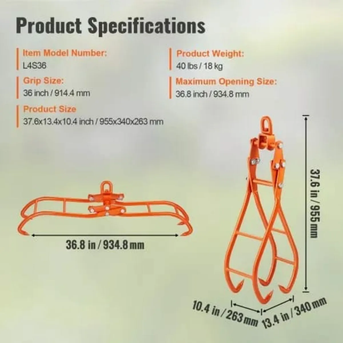 Timber Claw Hook, 36 inch 4 Claw Log Grapple for L - Image 2
