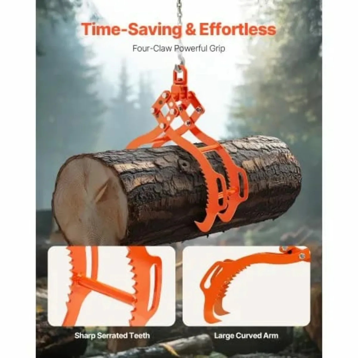 28in Log Lifting Tongs, 4-Claw Log Tongs, Heavy Du - Image 3