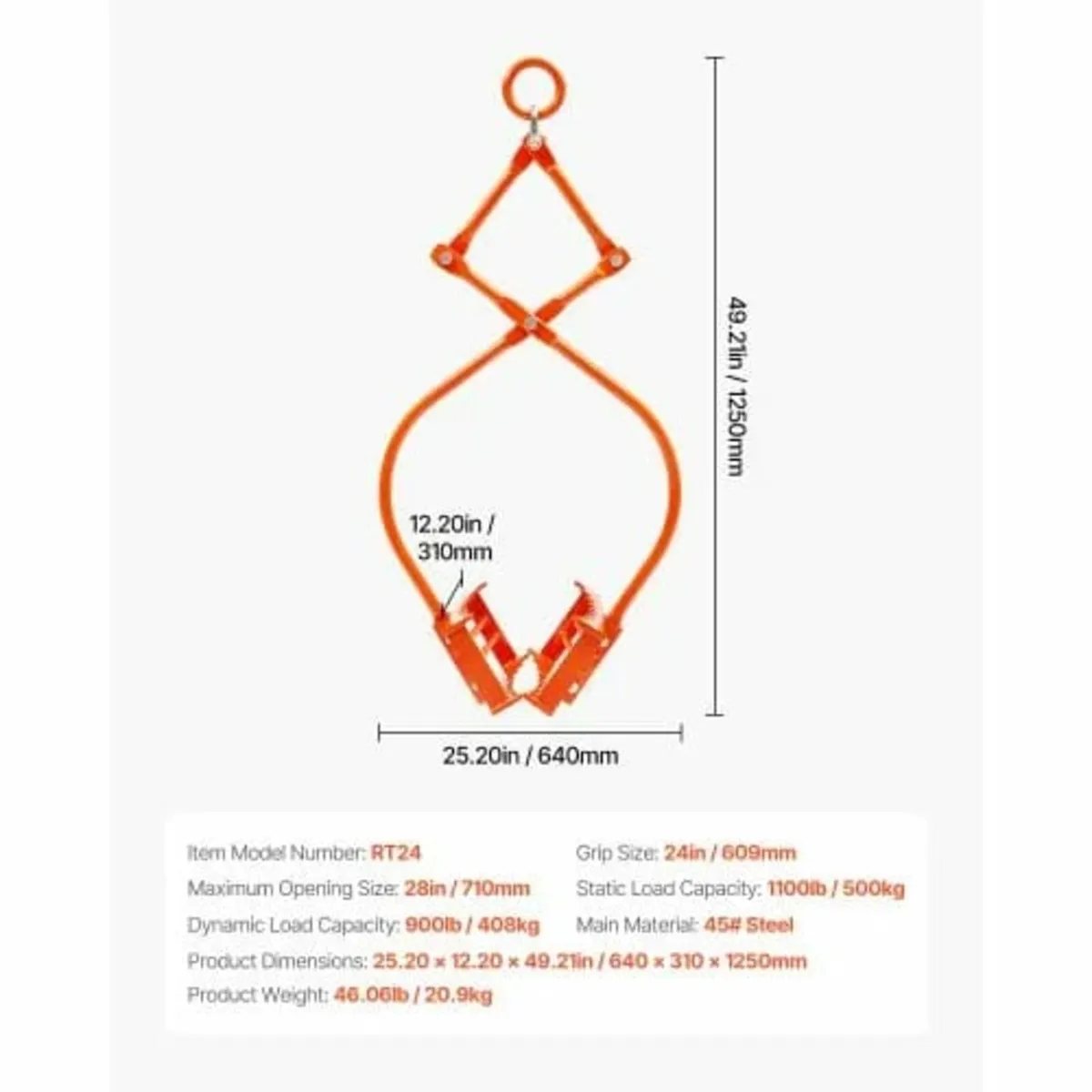 24in Stone Lifting Tongs, 2-Claw Rock Tongs, Heavy - Image 2