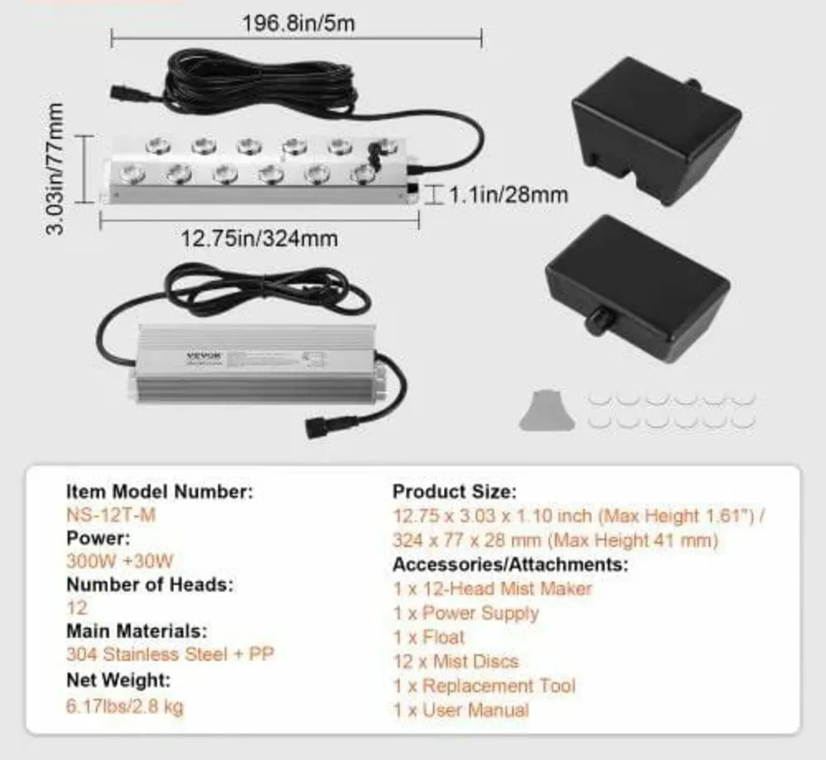 Ultrasonic Mist Maker 12 Head, 9000mL/H Ultrasonic - Image 2