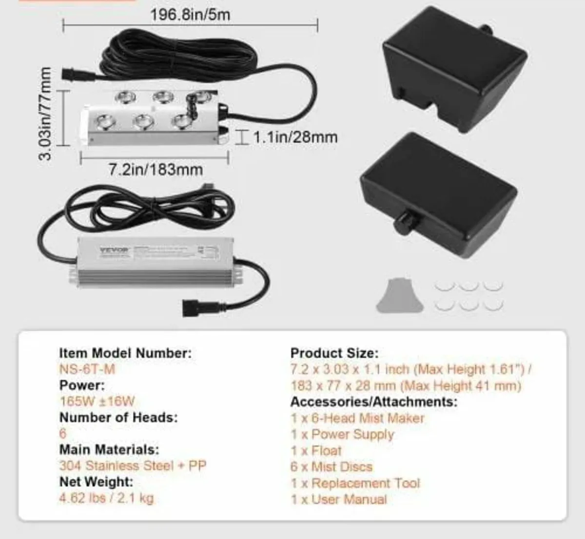 Ultrasonic Mist Maker 6 Head, 4500mL/H Ultrasonic - Image 2