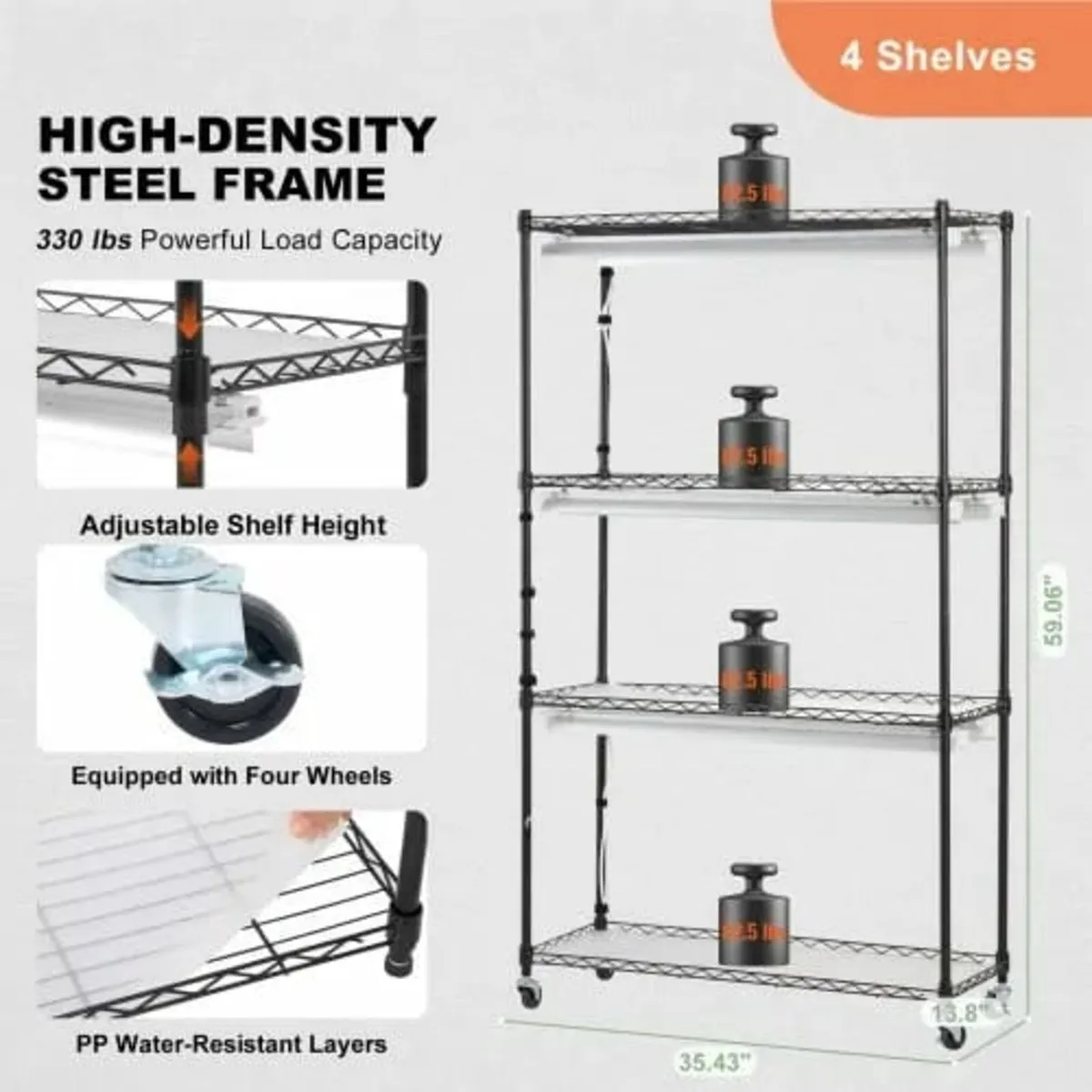 Indoor Greenhouse with Grow Light, 4 Tiers, 180W L - Image 4