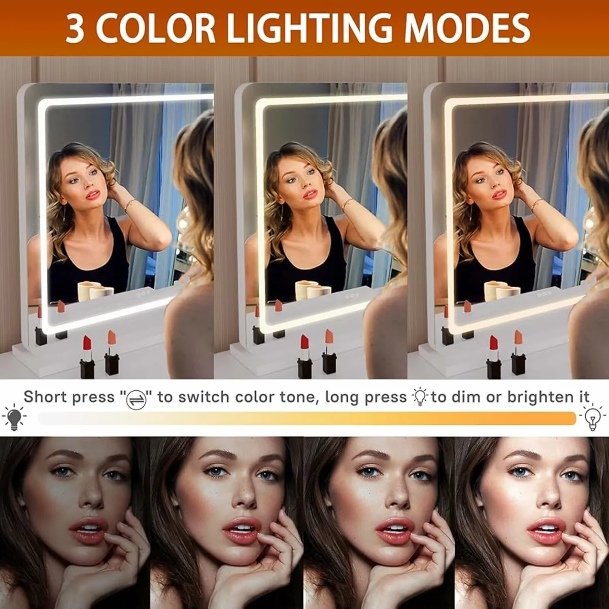 Vanity Mirror with Lights, 70 x 50cm LED Makeup Mi - Image 4