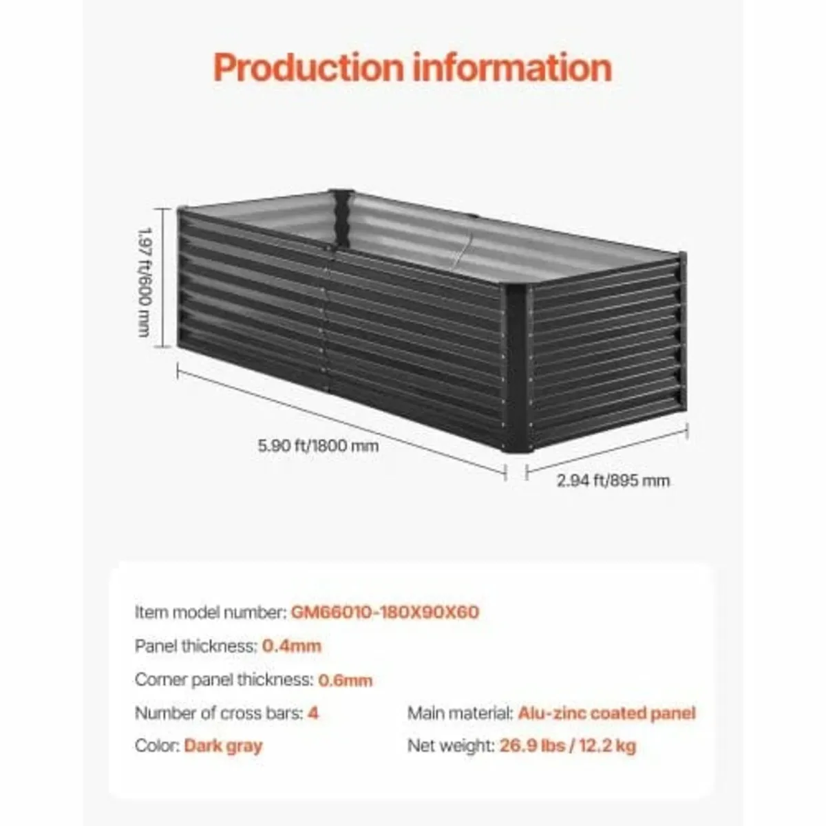 Metal Raised Garden Bed, 6 x 3 x 2 ft Outdoor Galv - Image 2