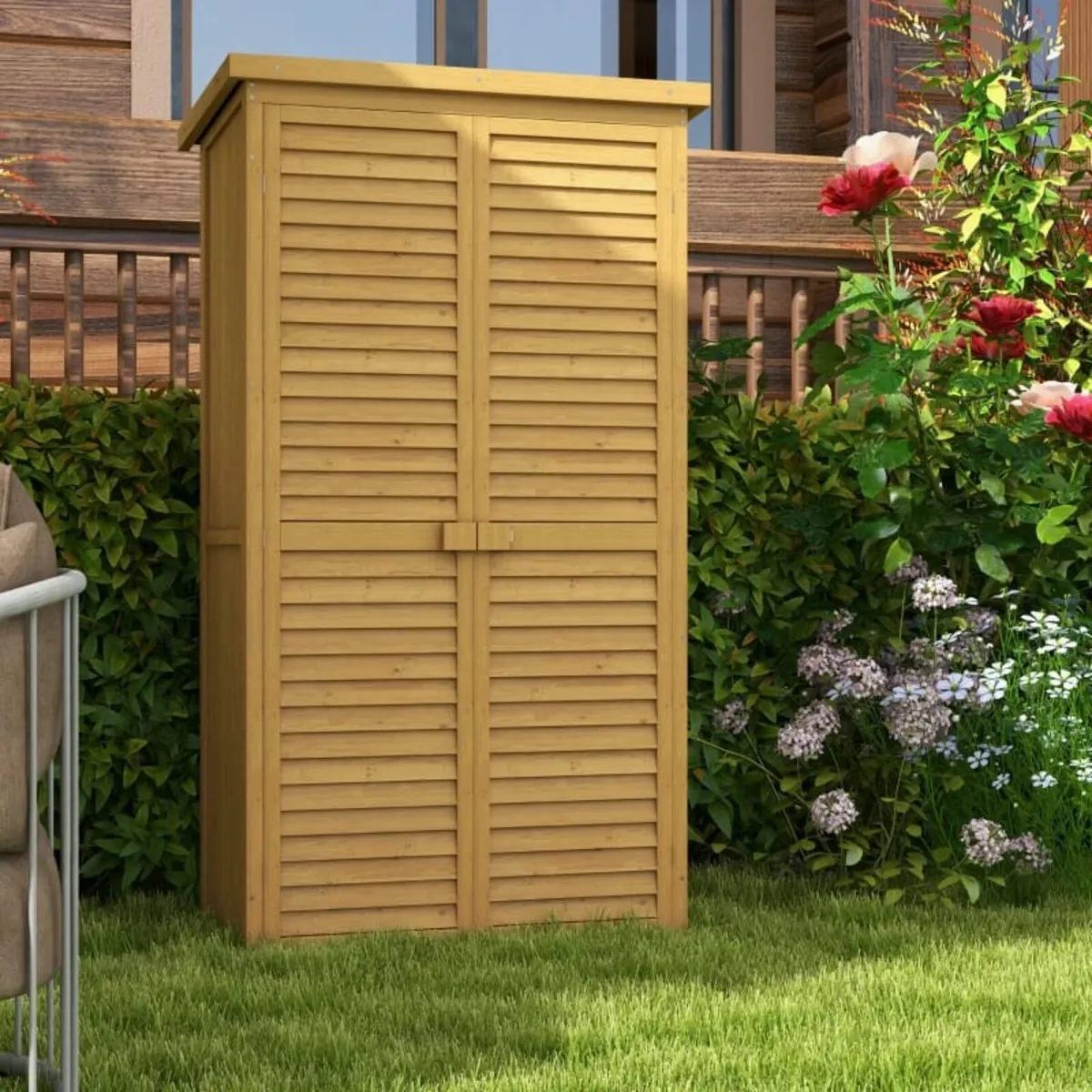 Garden Wood Storage Shed Fir Wood Shutter Tool Cab - Image 1