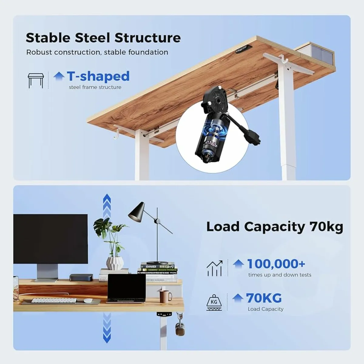 Adjustable Height Desk with 2 Drawers, 140 x 60 cm - Image 2