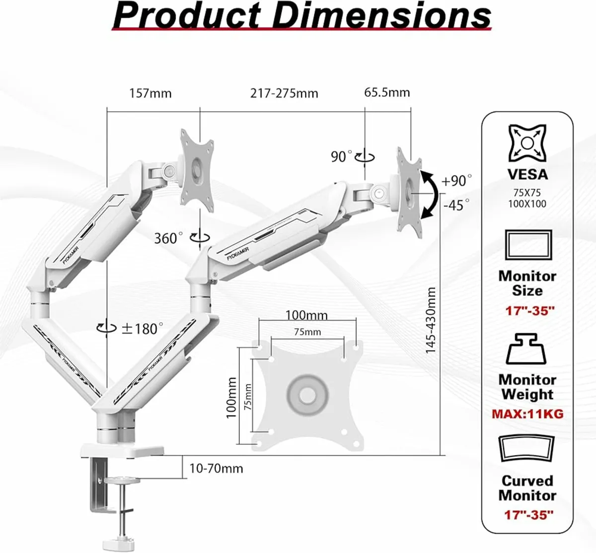 Dual Monitor Arm for 17-35" Screens up to 11 kg, E - Image 4