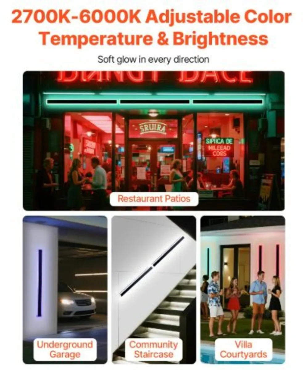 Outdoor Wall Lights, 2 Pack,1000mm Long RGB Modern - Image 4