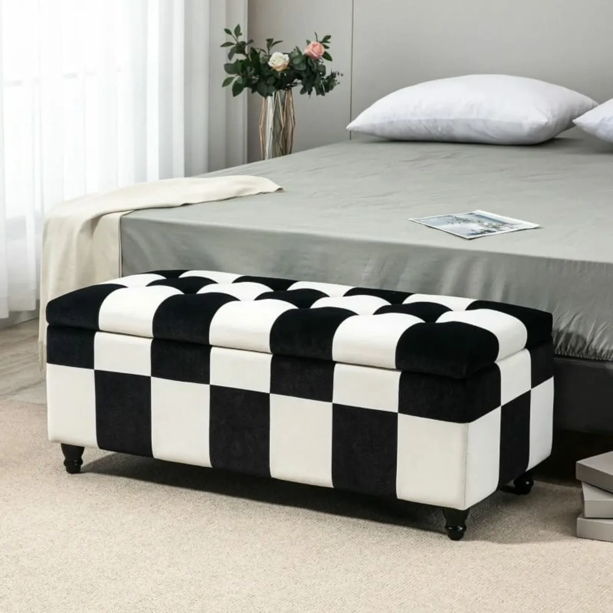 114 x 47 x 47cm Velvet Storage Ottoman, Button-tuf - Image 2