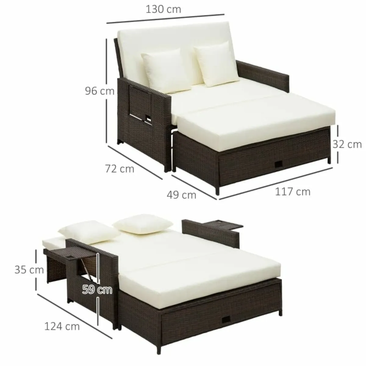 2-Seater Day Bed 8mm Rattan Cube Garden Furniture - Image 4