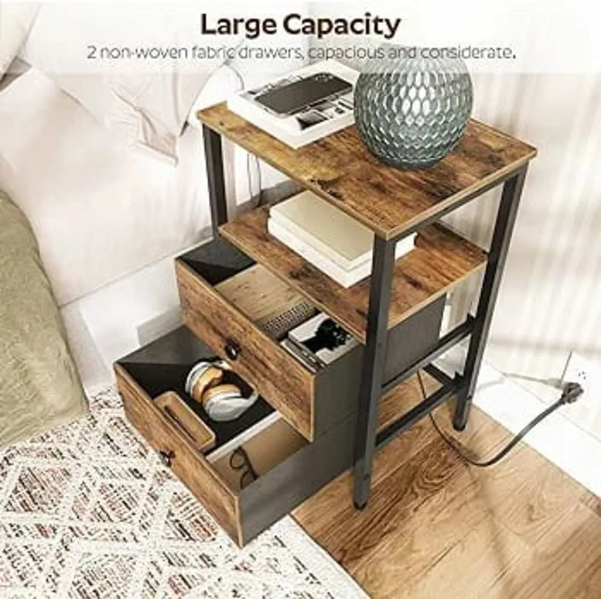 Bedside Tables, Set of 2 Nightstands with Outlets - Image 2