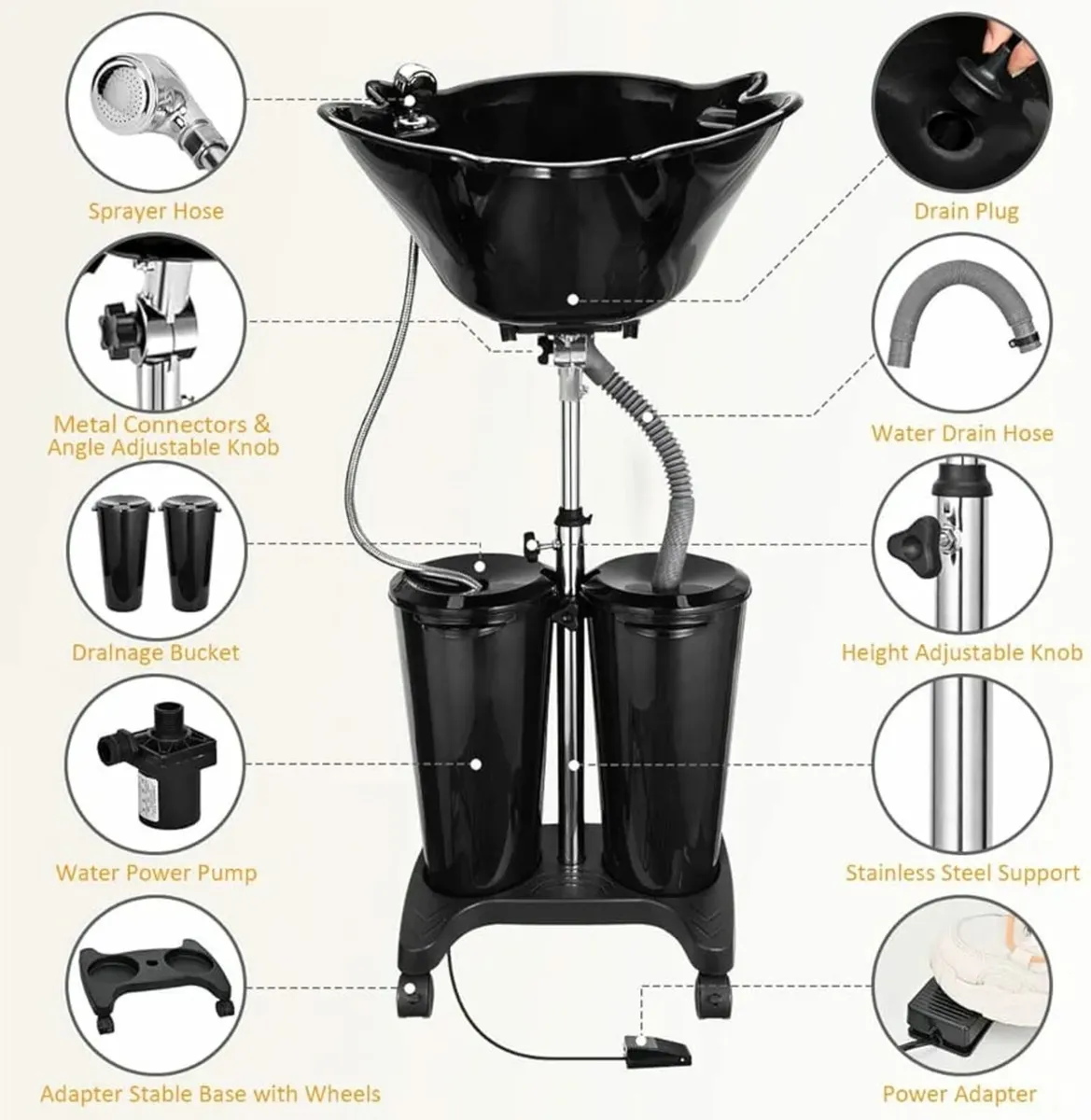 Portable Salon Basin Shampoo Bowl Sink with Electr - Image 2