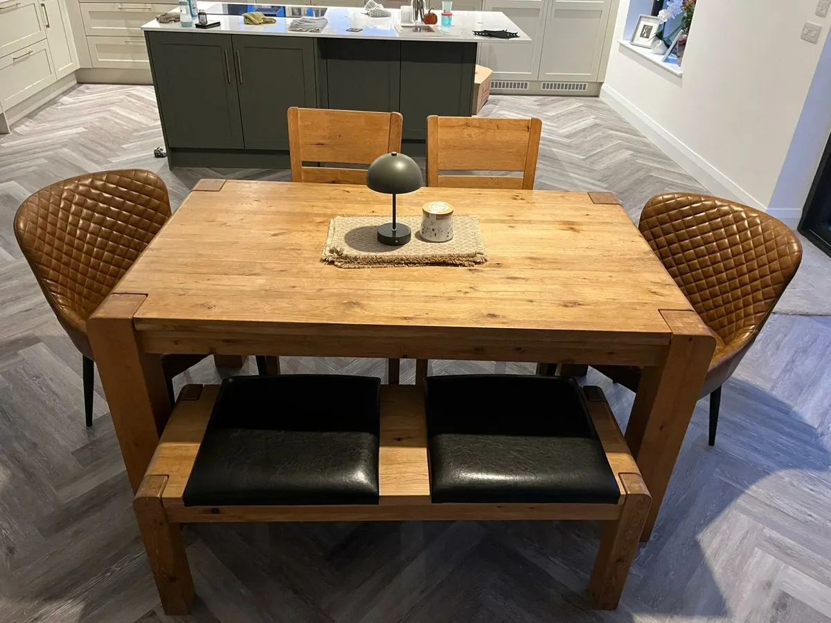 Solid Wood Table 4 Chairs & Bench - Image 1