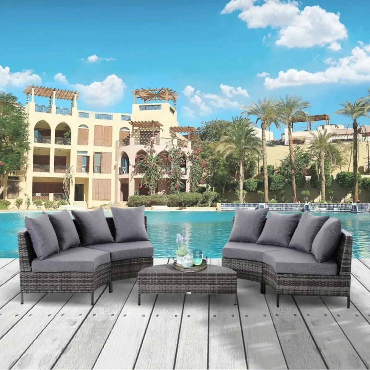 Rattan Garden Furniture 4 Seaters Half-round Patio - Image 2