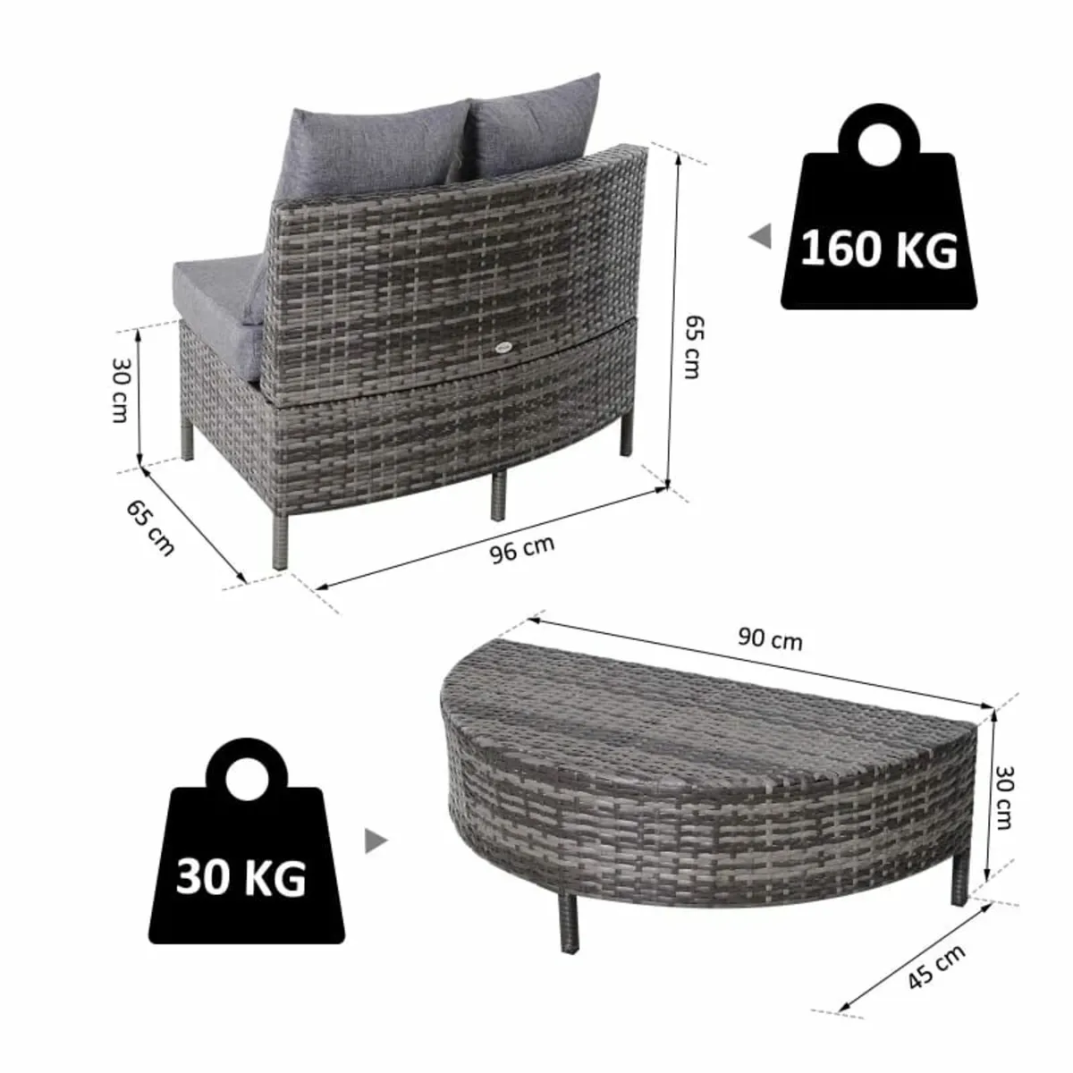 Rattan Garden Furniture 4 Seaters Half-round Patio - Image 3