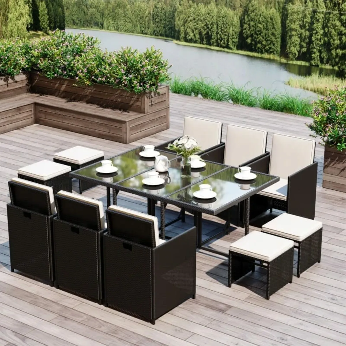 Rattan Dining Set Garden Furniture Patio set 11 PC - Image 2
