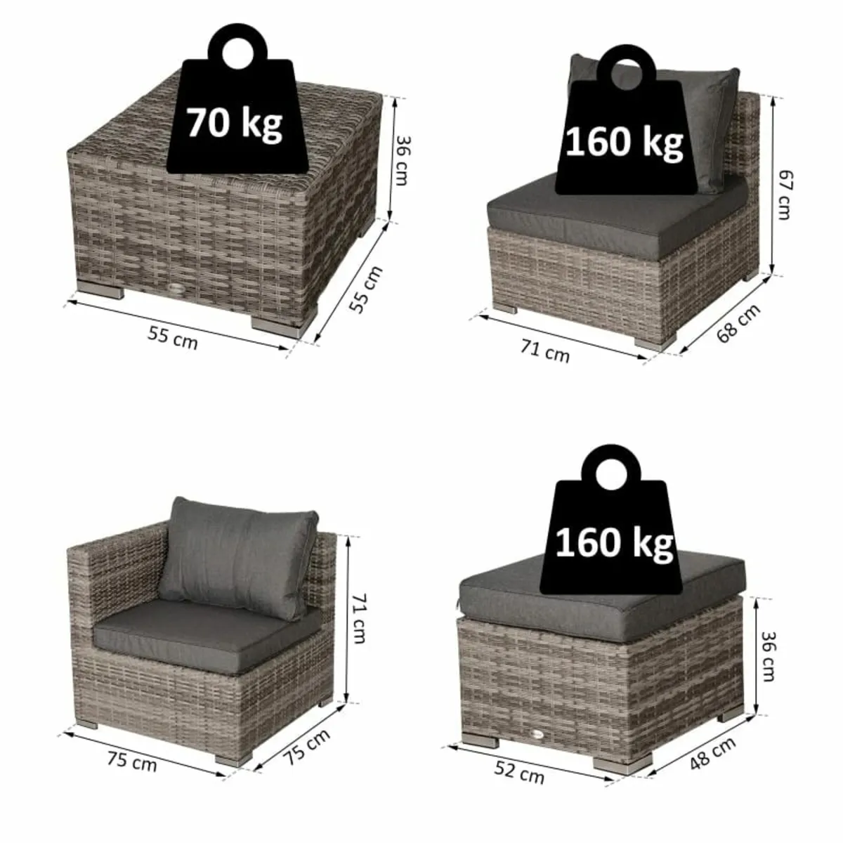 8 Pieces PE Rattan Sofa Set with Cushions, Garden - Image 3