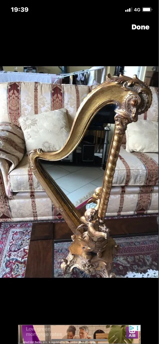 Antique Harp Shaped Tabletop Mirror - Image 1