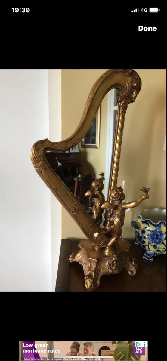 Antique Harp Shaped Tabletop Mirror - Image 2