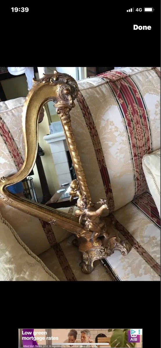 Antique Harp Shaped Tabletop Mirror - Image 3