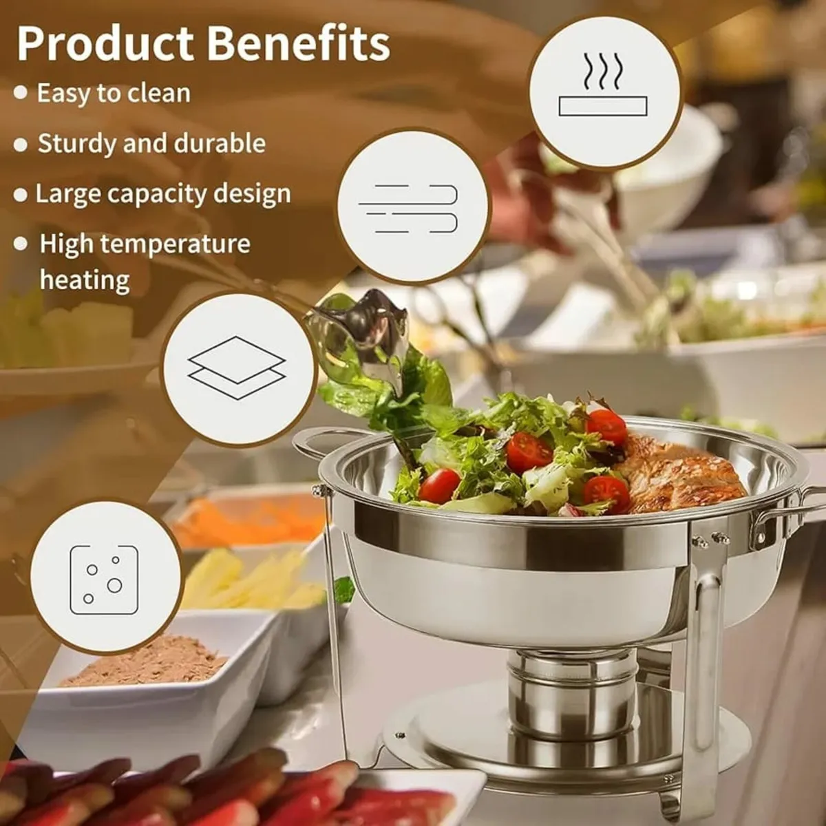 Chafing Dish Buffet Set, 4.5L Round Chafers for Ca - Image 4