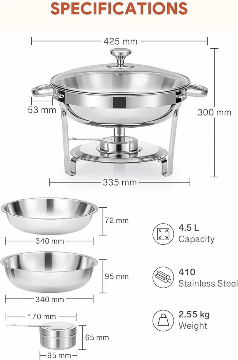 Chafing Dish Buffet Set, 4 Pack 4.5L Round Chafers - Image 2