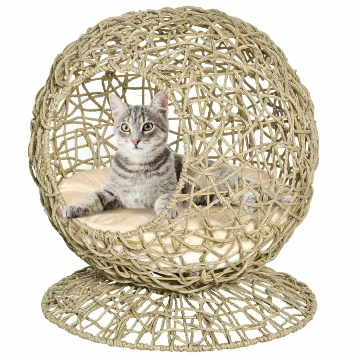 Wicker Cat Bed Elevated Rattan Kitten Basket Pet D - Image 1