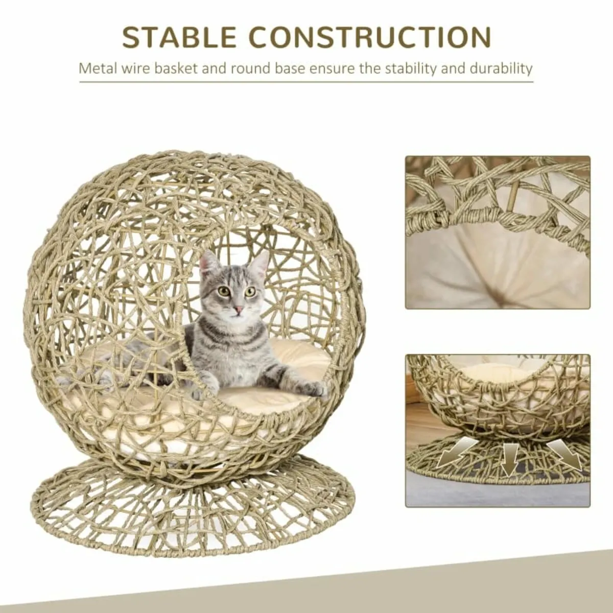 Wicker Cat Bed Elevated Rattan Kitten Basket Pet D - Image 4