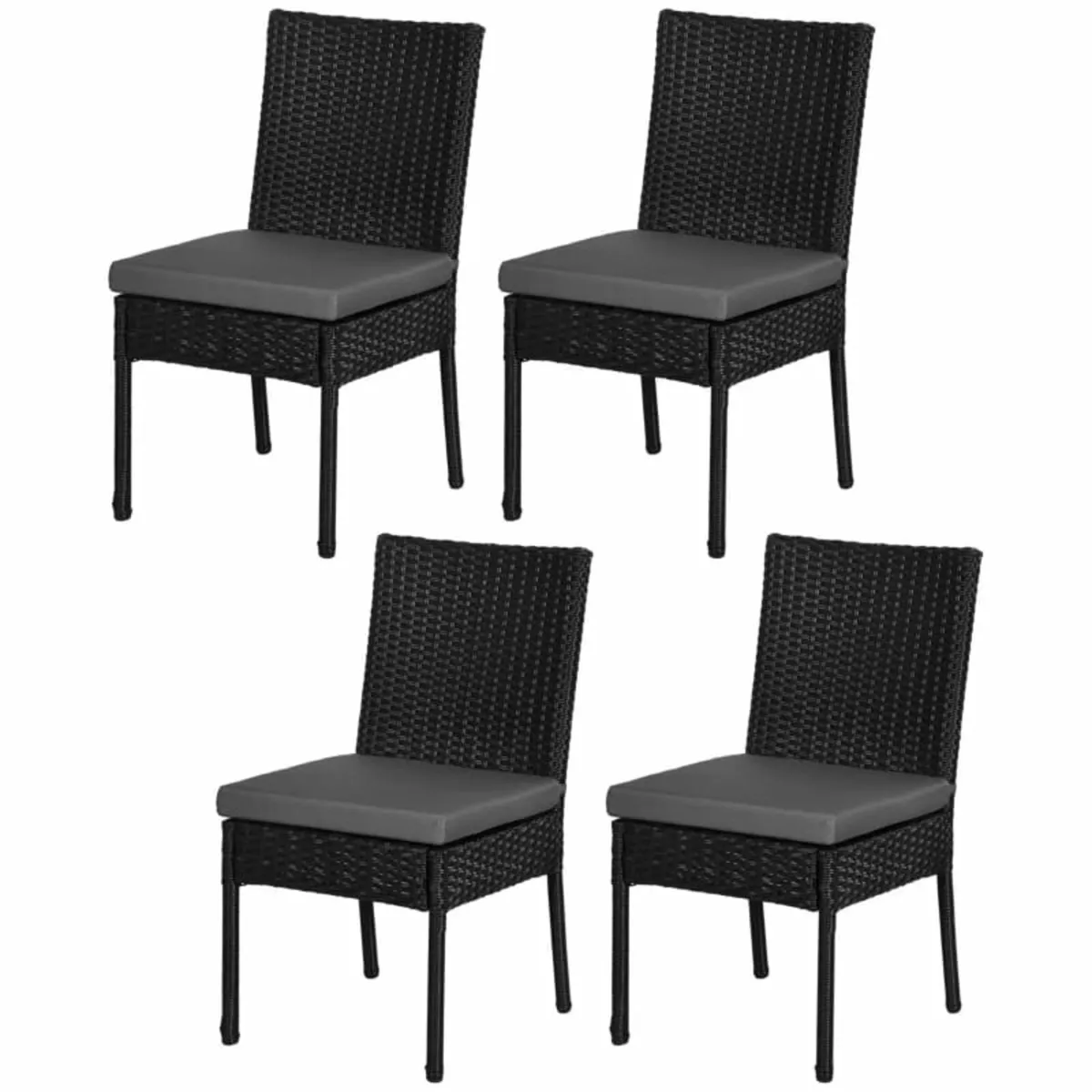 Set of Four Armless Rattan Garden Chairs - Black - Image 1