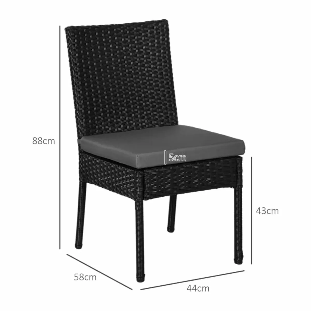 Set of Four Armless Rattan Garden Chairs - Black - Image 2