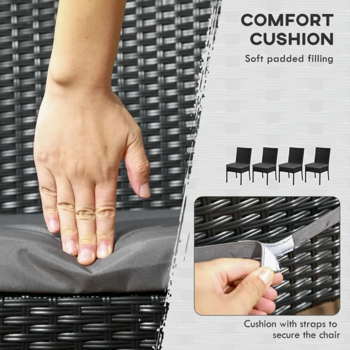 Set of Four Armless Rattan Garden Chairs - Black - Image 4