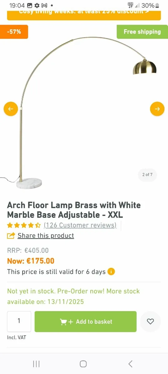 Curved gold floor lamp - Image 1
