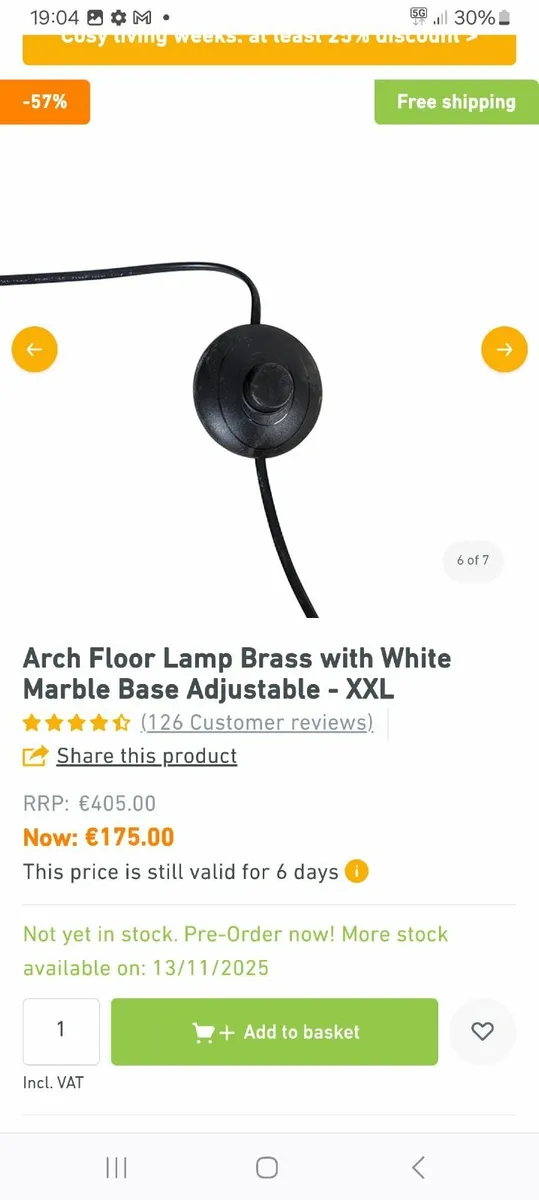 Curved gold floor lamp - Image 2