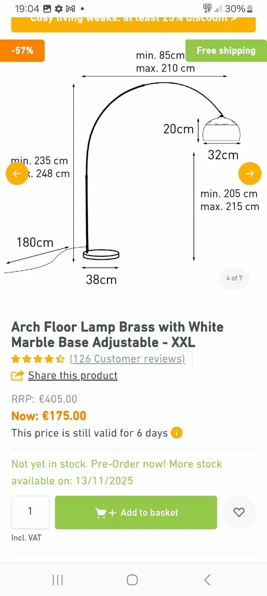 Curved gold floor lamp - Image 3