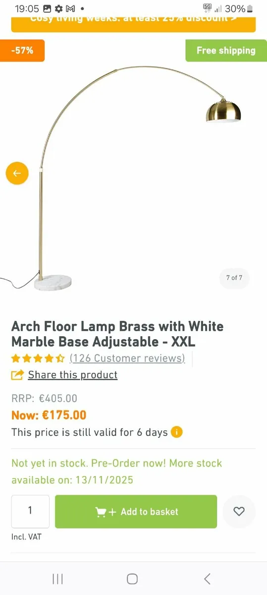 Curved gold floor lamp - Image 4