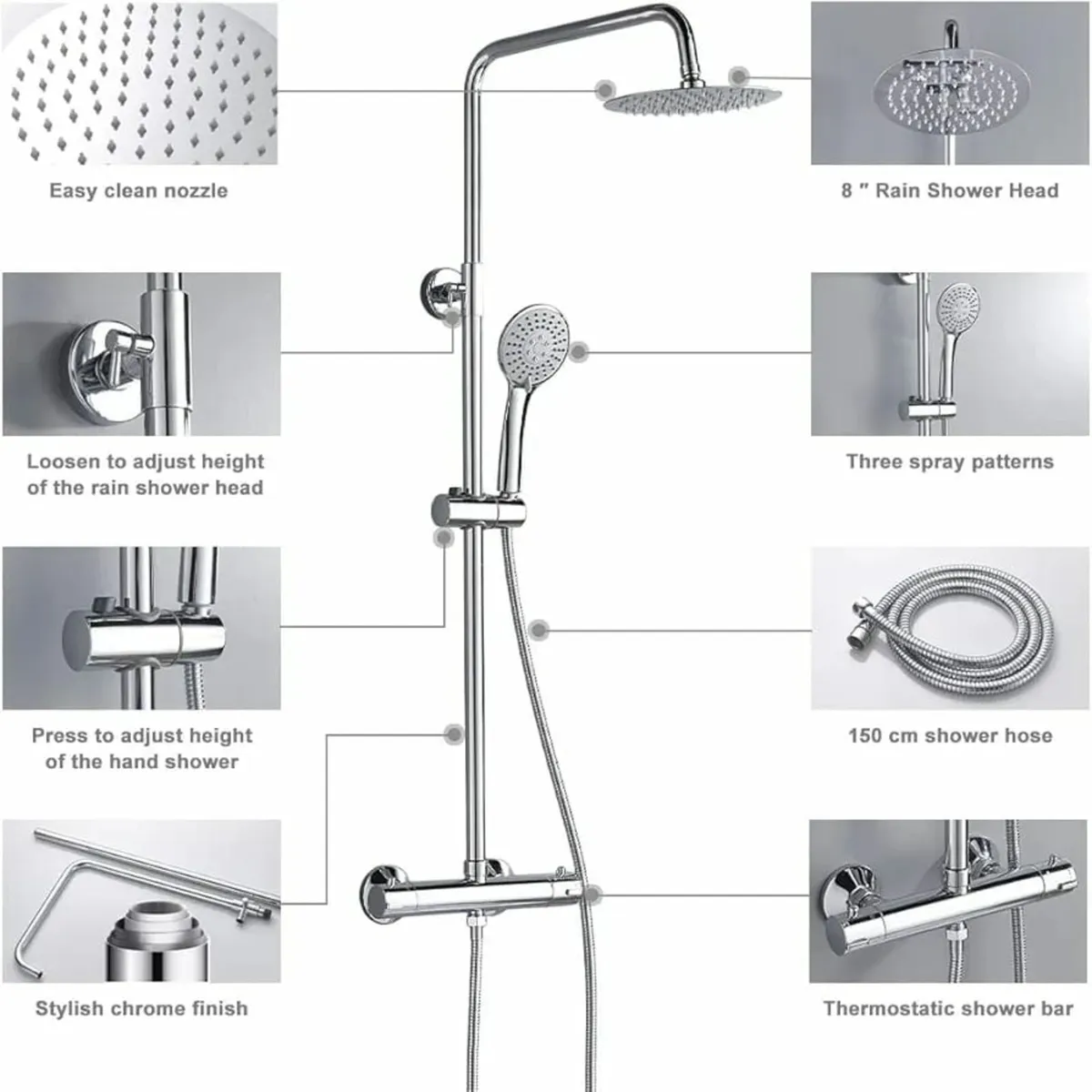 Thermostat Shower System, Chrome Thermostatic Show - Image 2
