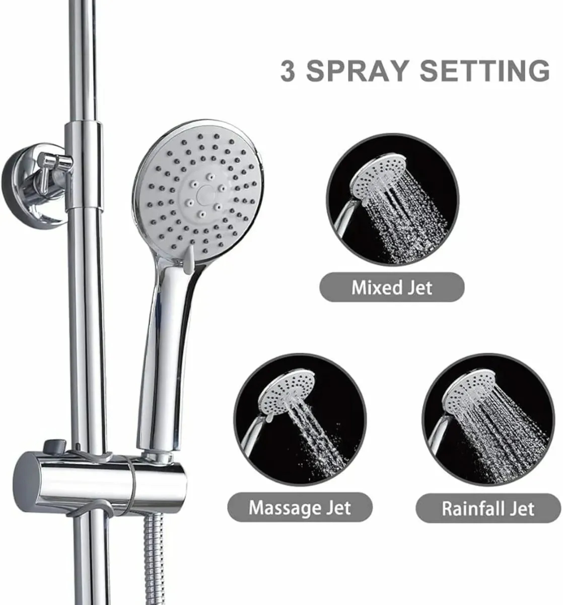 Thermostat Shower System, Chrome Thermostatic Show - Image 3