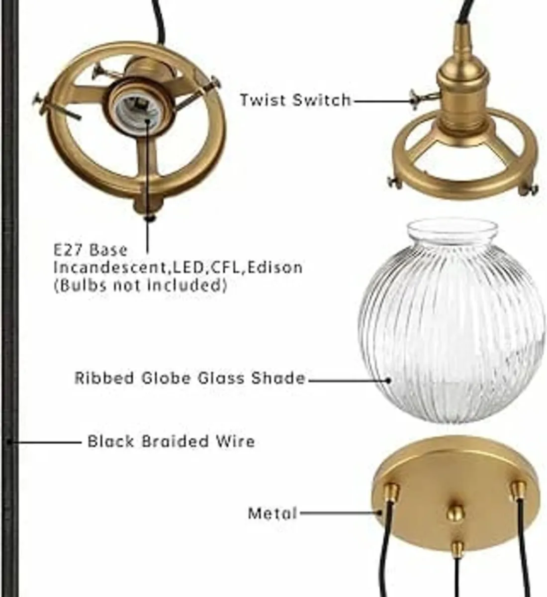 Cluster 3 Way Ceiling Pendant Light Fittings Ribbe - Image 3