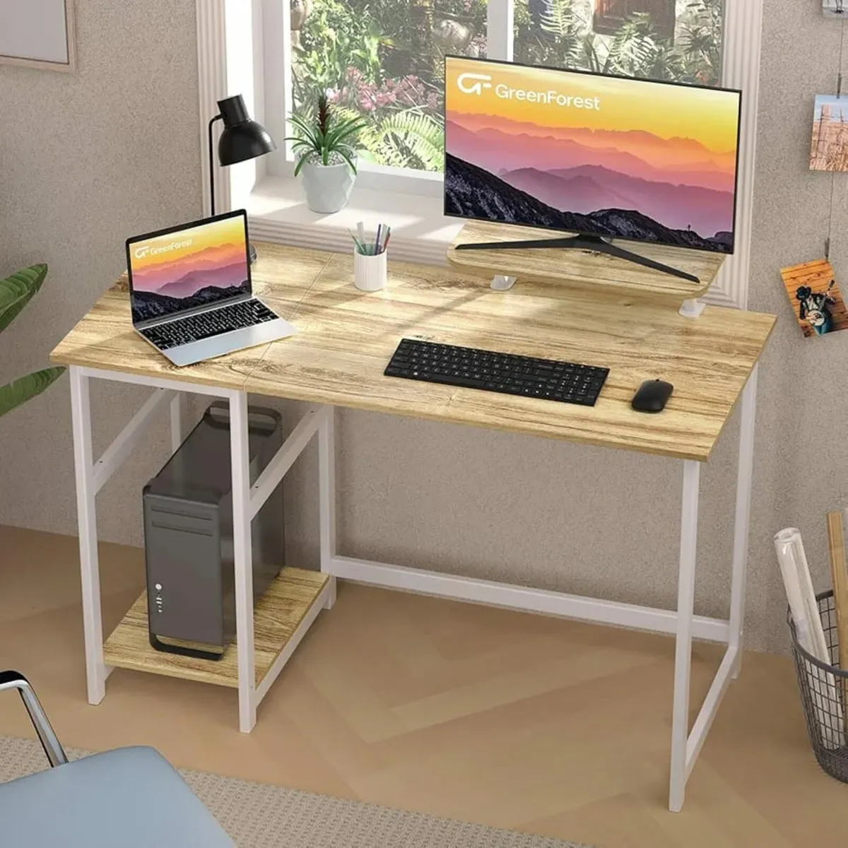 Office Desk with Monitor Stand,100cm Home Computer - Image 3