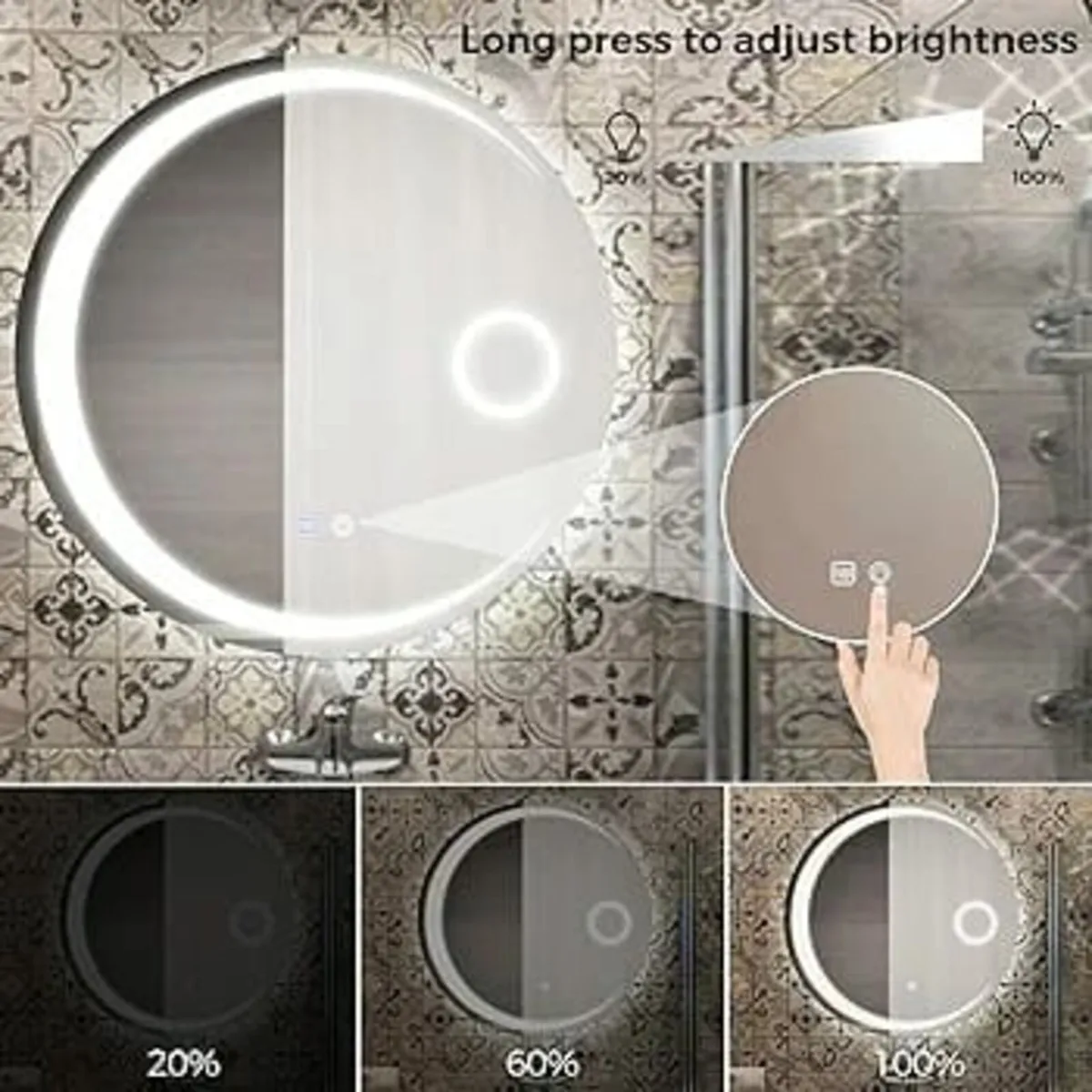Bathroom Mirror with Lighting, 500 mm, Round Wall - Image 4