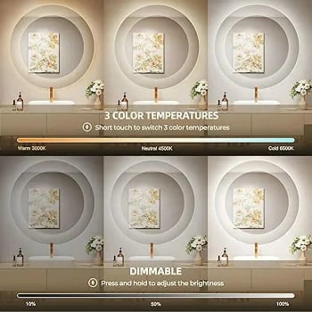 800mm Round LED Bathroom Mirror, Patterned Circle - Image 4