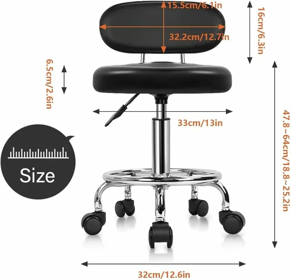 PU Leather Modern Rolling Stool with Low Back Heig - Image 2