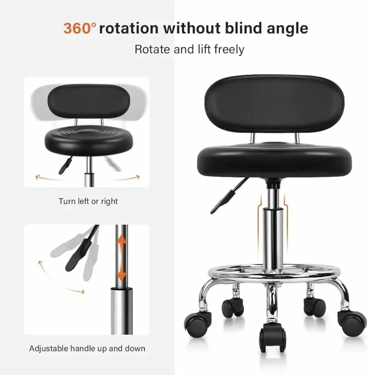 PU Leather Modern Rolling Stool with Low Back Heig - Image 4