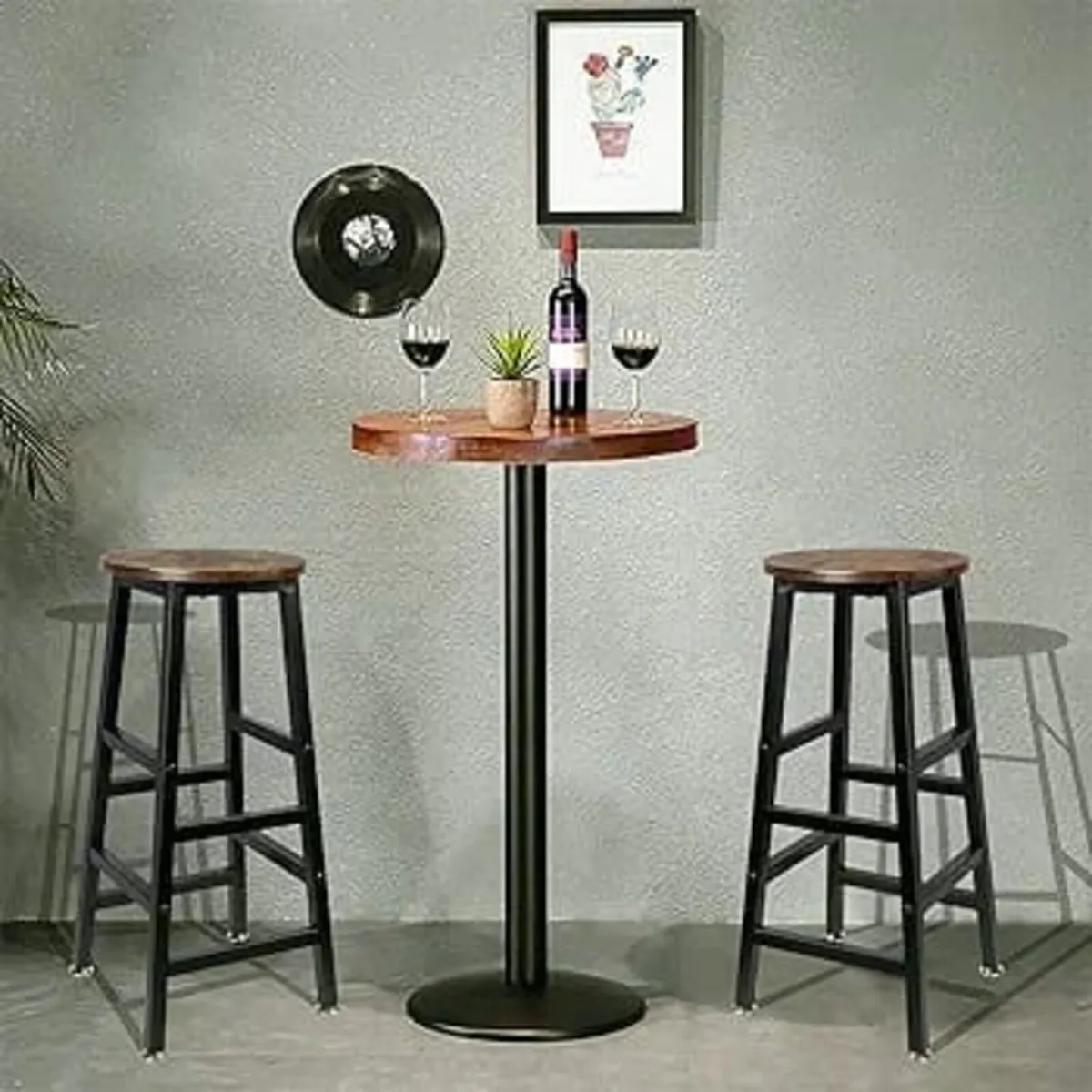 Round Bar Stool Square Leg Vintage Rustic Brown Ea - Image 3