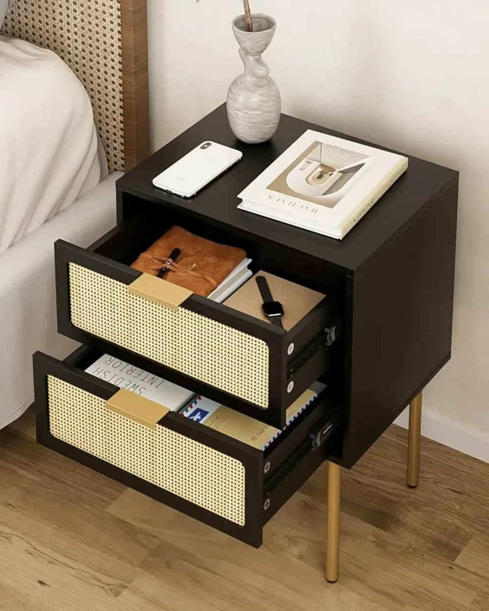 Table,Side Table With Drawer and Shelf,Rattan Beds - Image 2