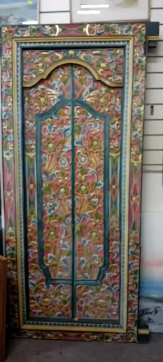 Decorative Carved Indian Door And Frame - Image 1