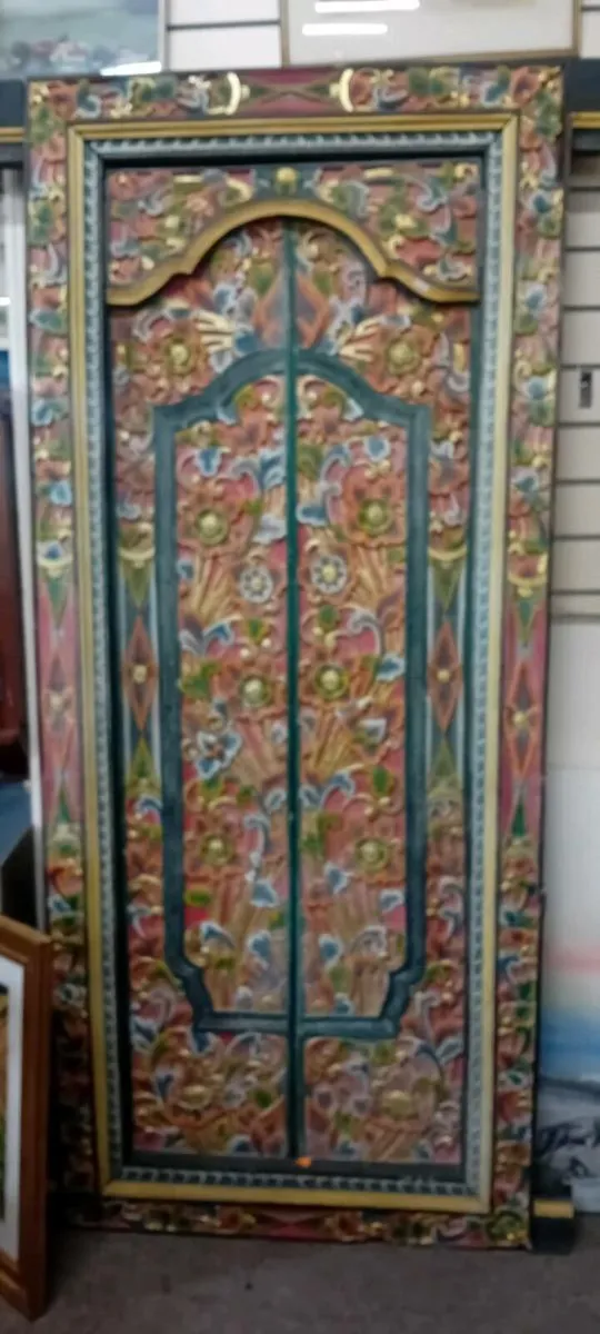 Decorative Carved Indian Door And Frame - Image 2